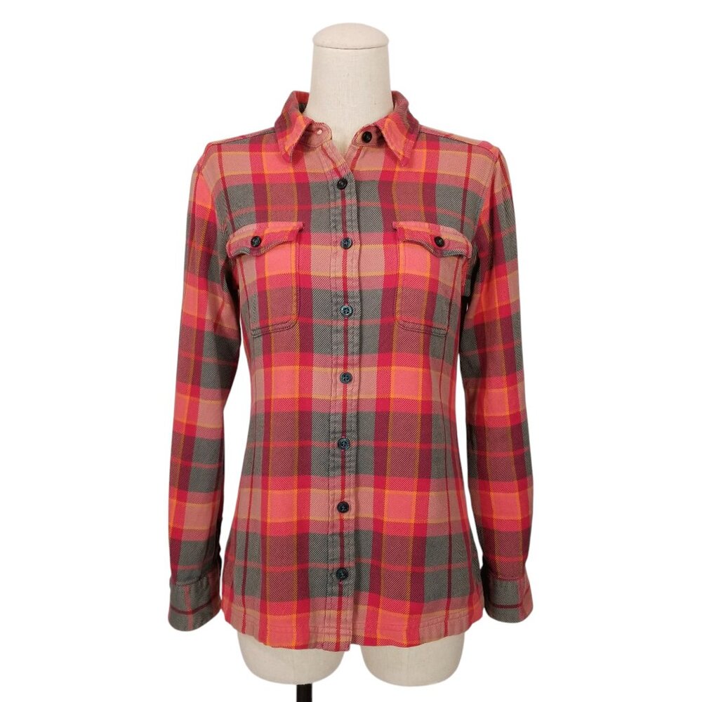 Patagonia Women's Long-Sleeved Fjord Flannel Shirt Red Gray Plaid Sz 4